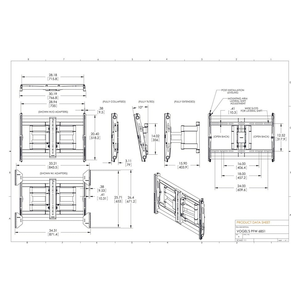 Vogels PFW 6851 Fullmotion nosilec za monitorje, 42" do 85", 90°+10°, 80kg