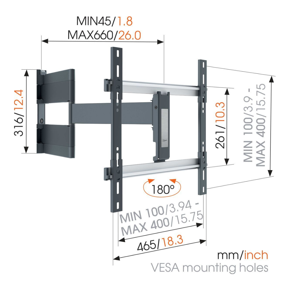 Vogels THIN 546 ExtraThin Full motion stenski TV nosilec OLED, 40" do 65", 180°, 30kg, črn