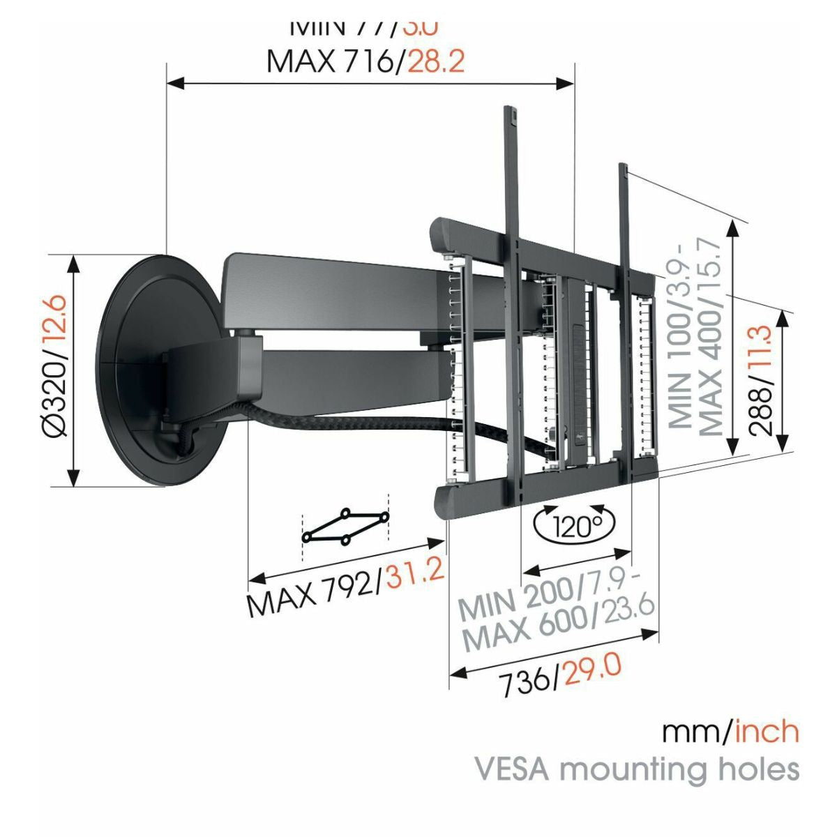 Vogels TVM 7655 DesignMount Full motion stenski TV nosilec, 40" do 77", 120°, 35kg