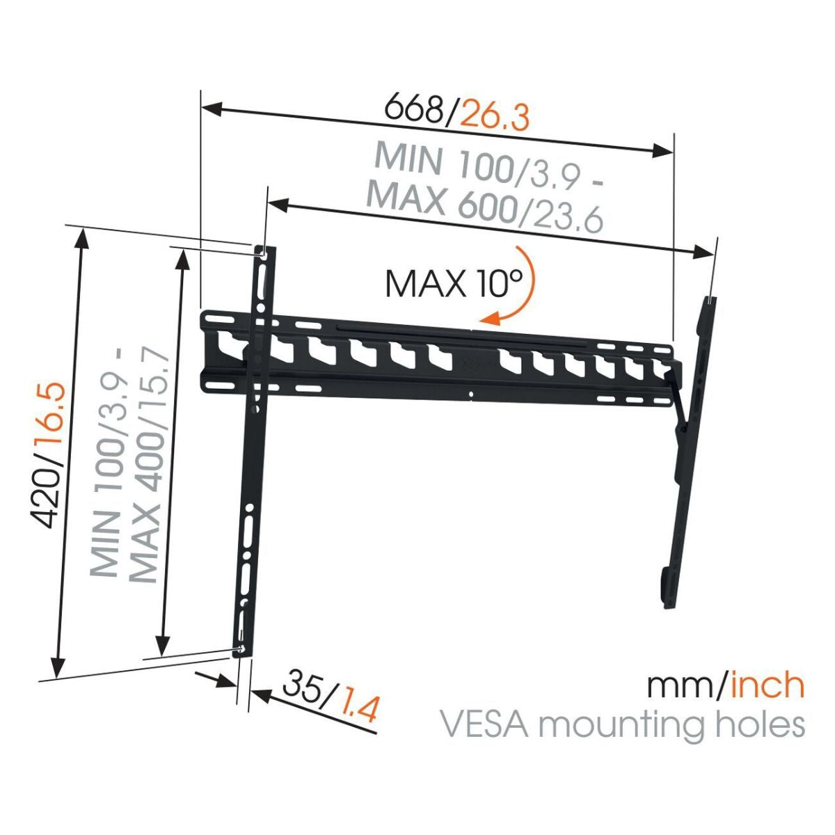 Vogels MA 4010 Nagibni stenski TV nosilec 40" do 80", 10°, 60kg