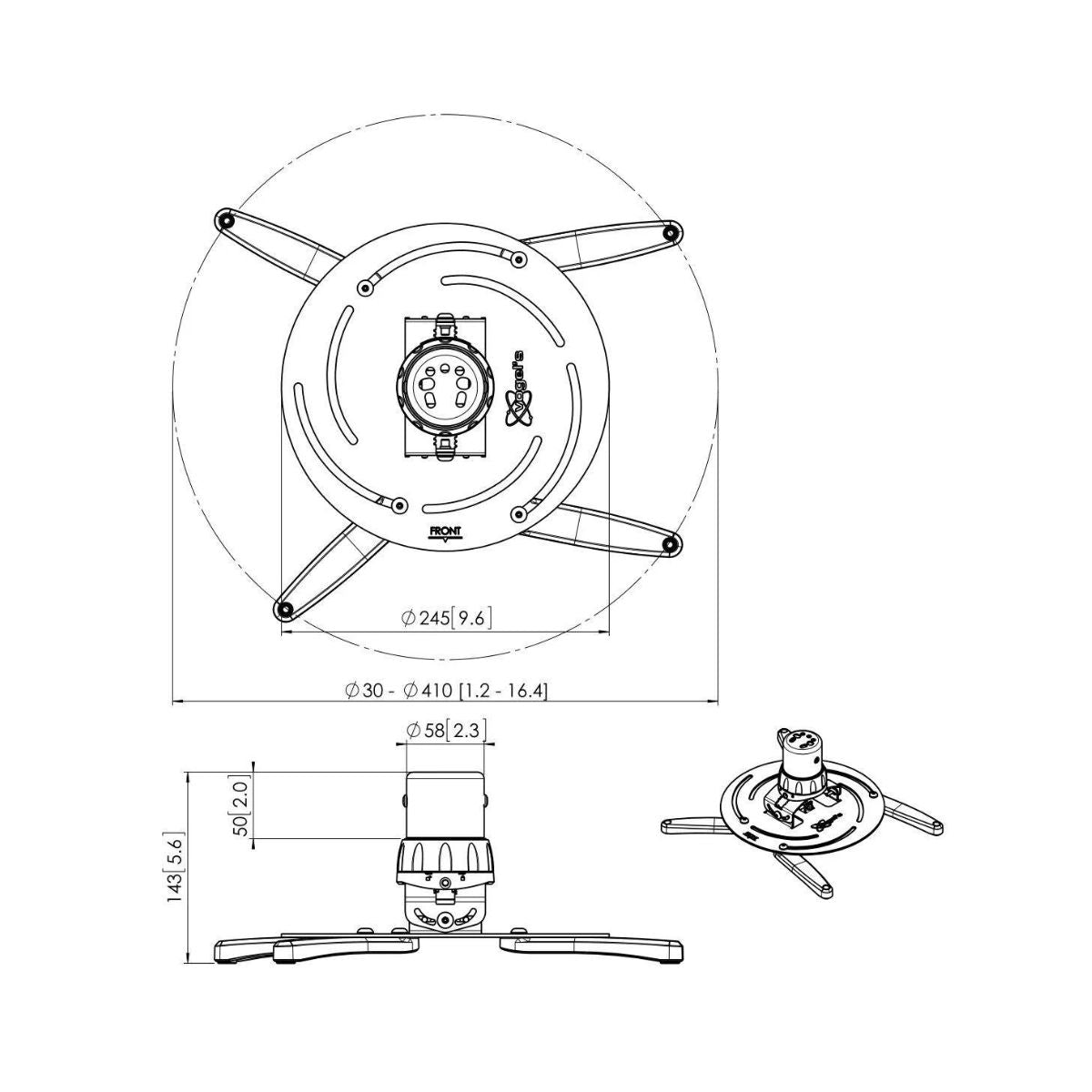 Vogels PPC 2500 Univerzalen stropni nosilec za projektor do 30kg, 360°+15°, srebrne barve
