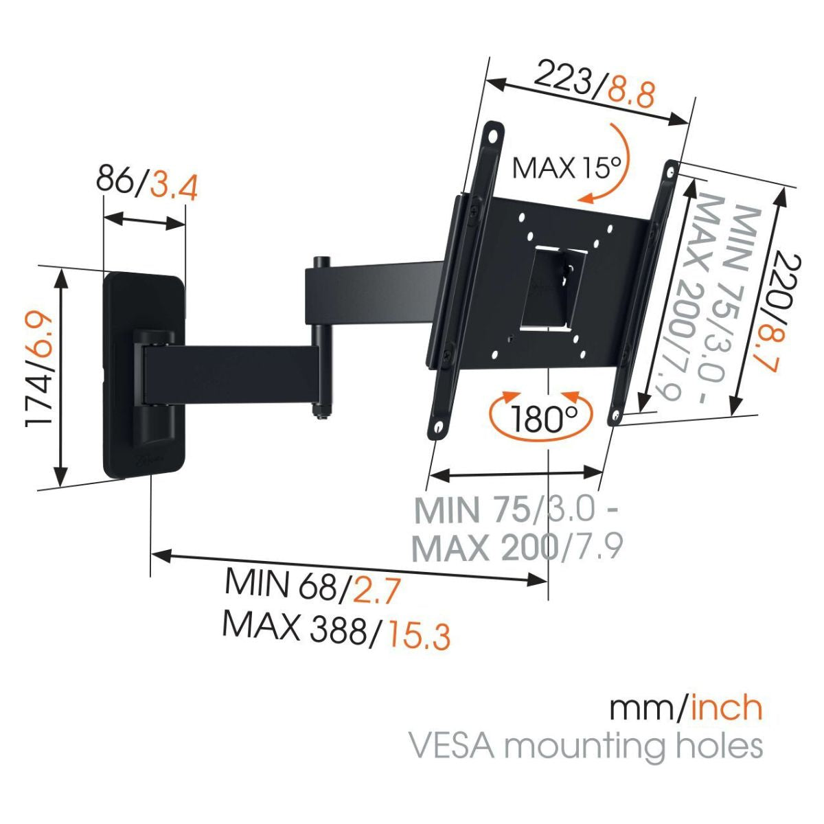 Vogels MA 2040 Full motion stenski TV nosilec 19" do 43", 180°+15°, 15kg