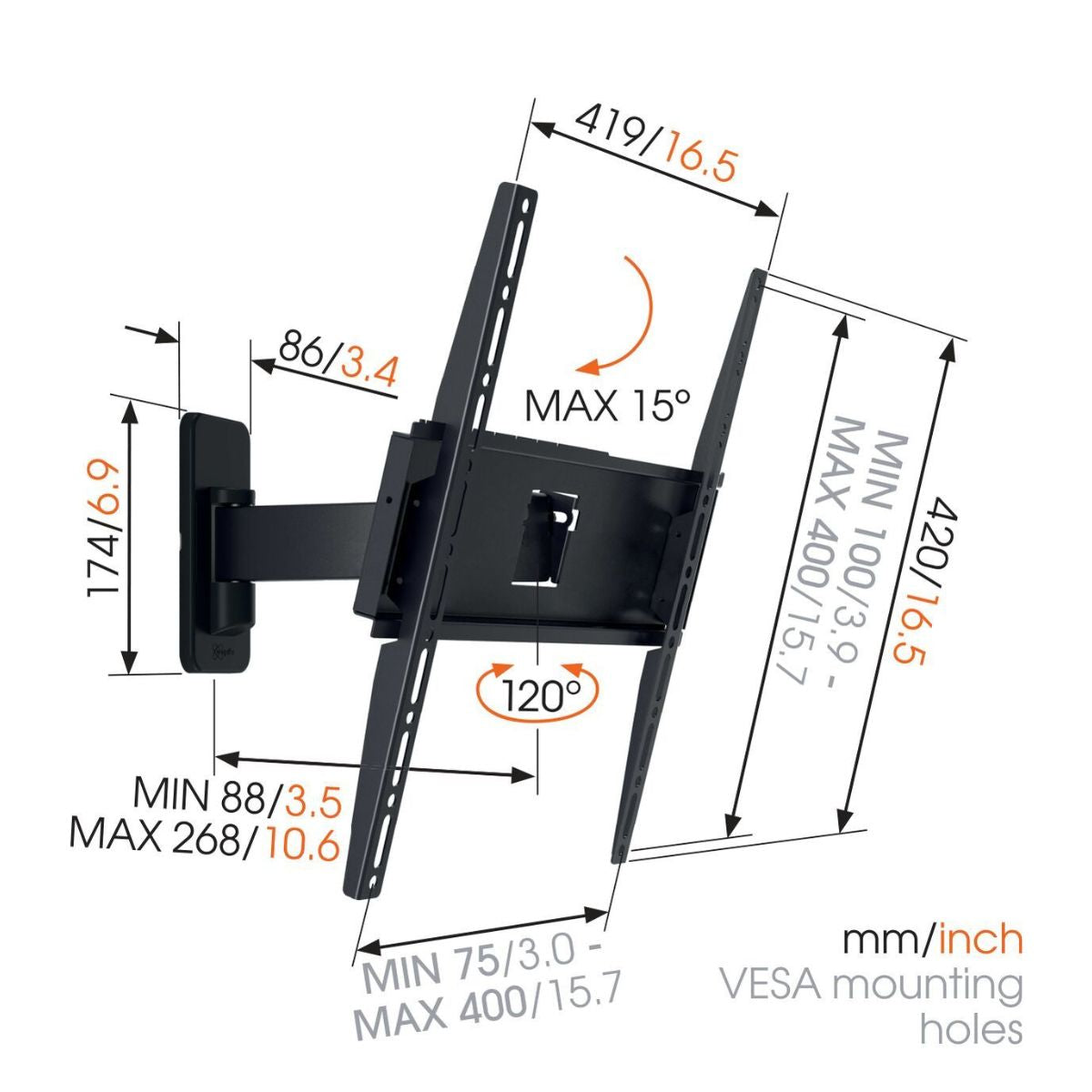 Vogels MA 3030 Full motion stenski TV nosilec 32" do 65", 120°+15°, 25kg