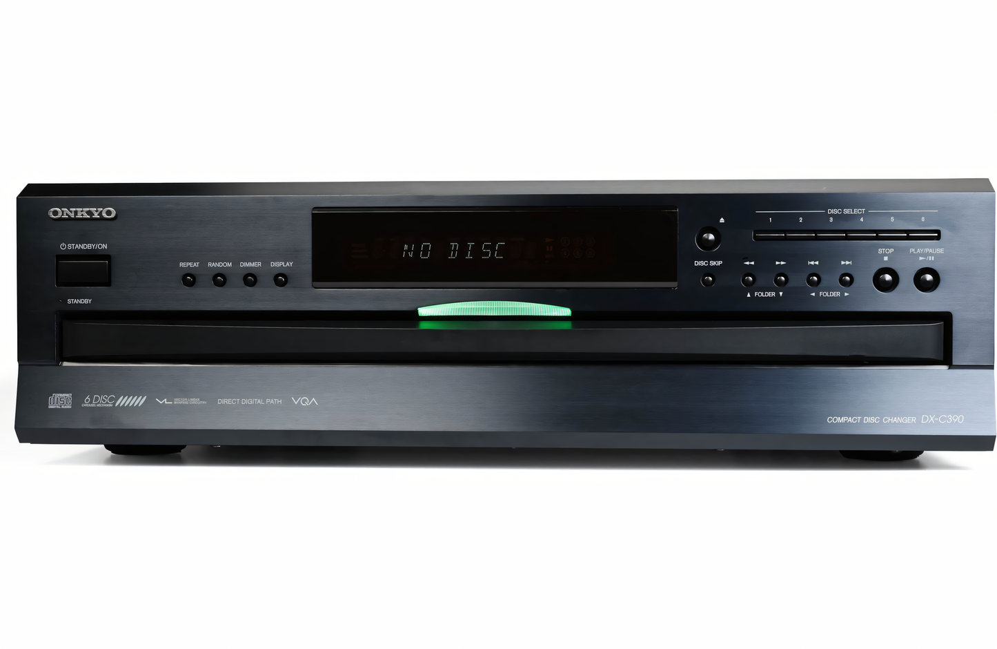 Onkyo DX-C390 predvajalnik z brušeno aluminijasto sprednjo ploščo za eleganten videz in dolgo življenjsko dobo