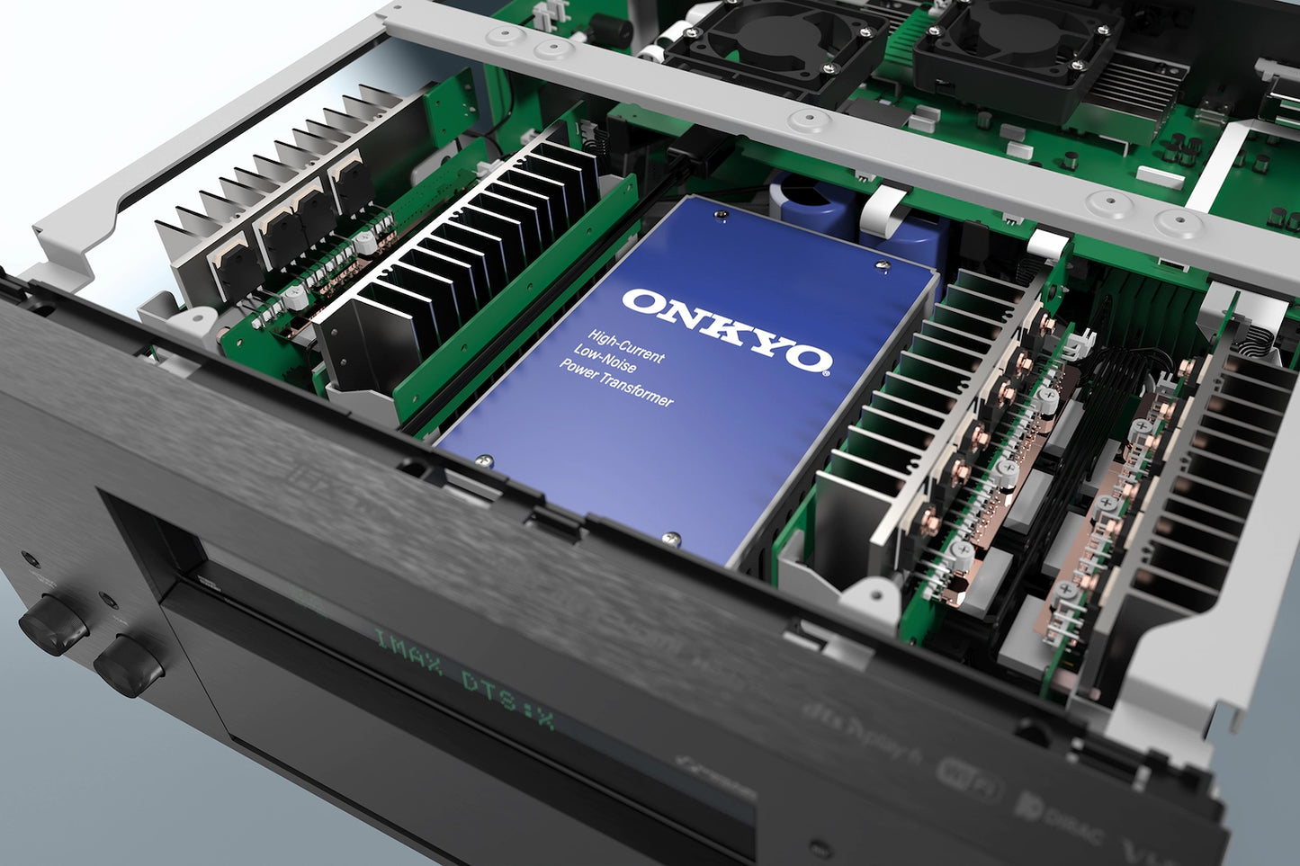 Onkyo TX-RZ70 – priključki HDMI, XLR in večkanalni izhodi | Detajlni pogled na zadnje povezave za zvočnike in večpredstavnostne naprave.