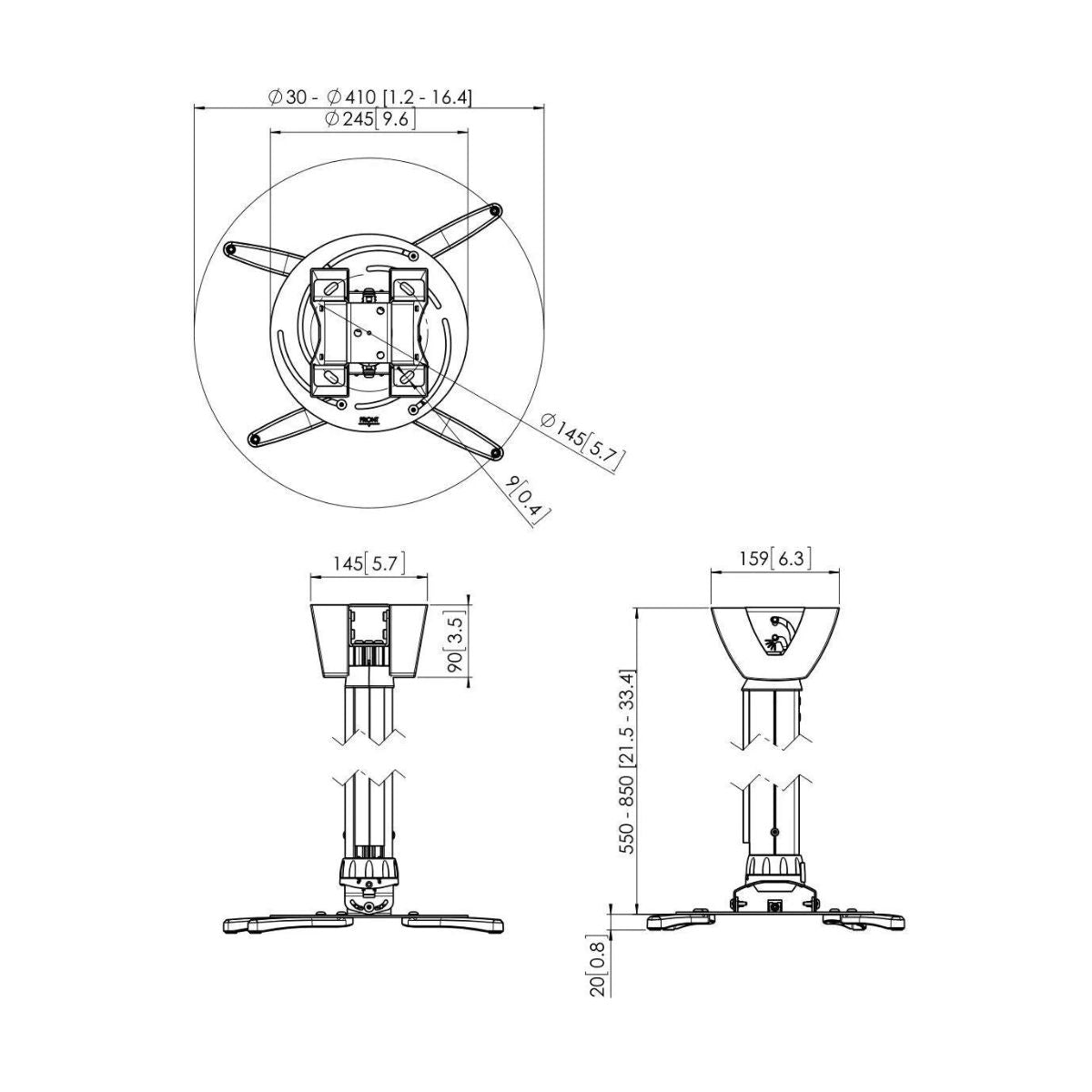 Vogels PPC 2555 univerzalen stropni nosilec za projektor do 30kg, 360°+15°, srebrne barve