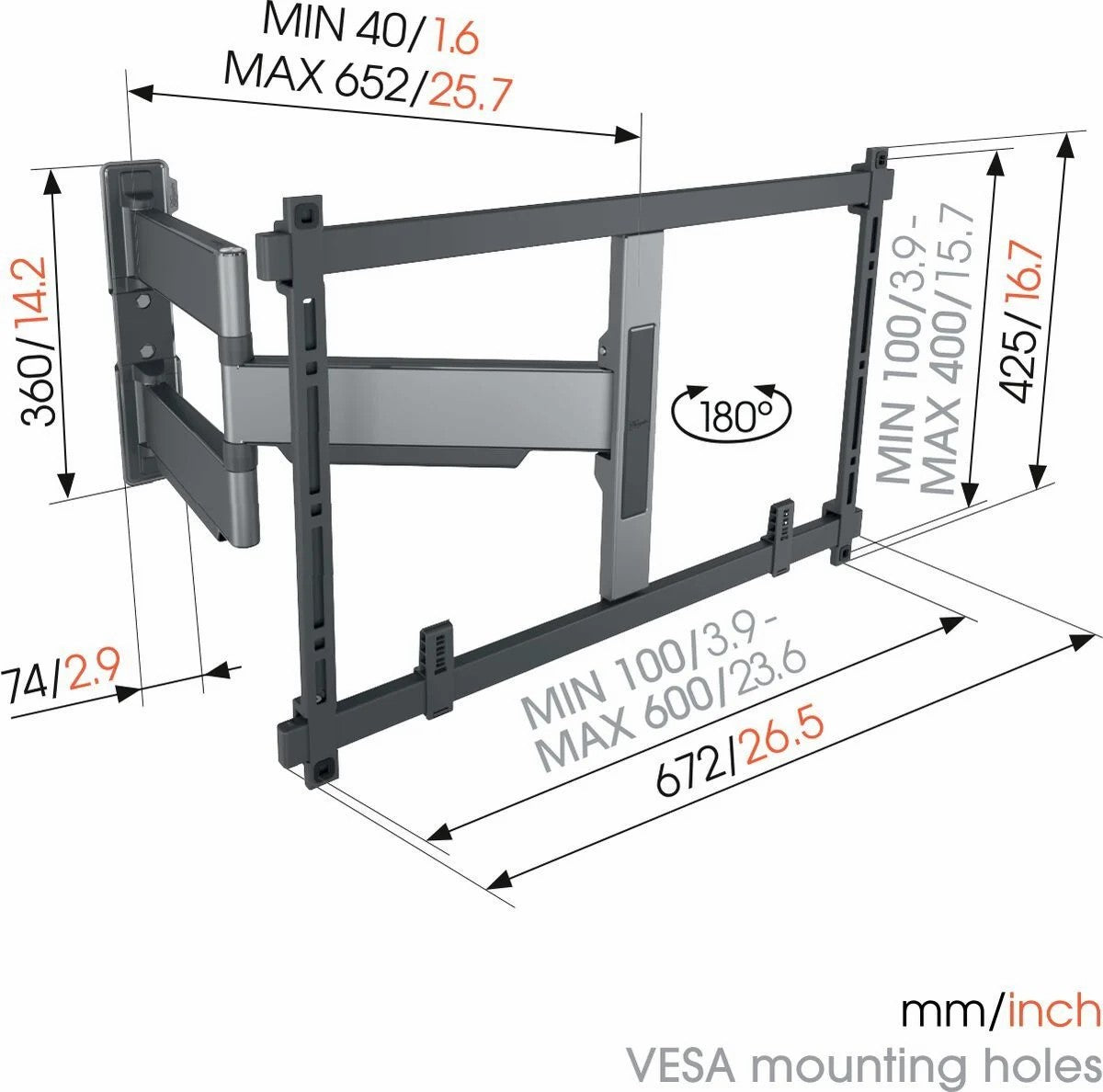 Vogels TVM 5645 ELITE Full motion stenski TV nosilec, 40" do 77", 45kg