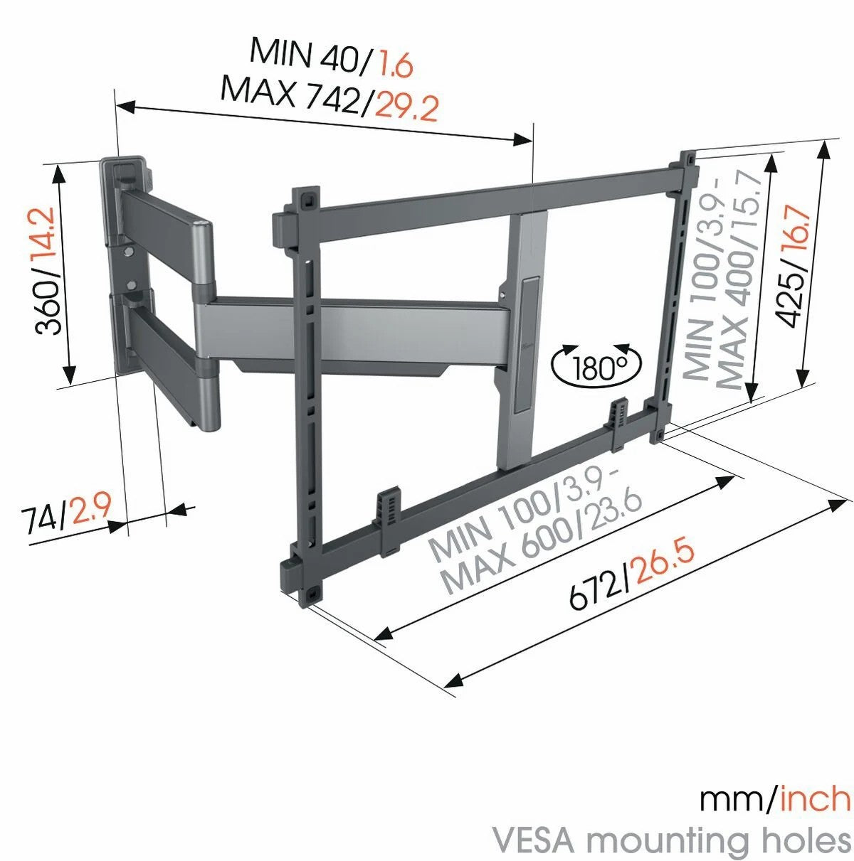 Vogels TVM 5845 ELITE Full-motion stenski TV nosilec, 55" do 100", 55kg