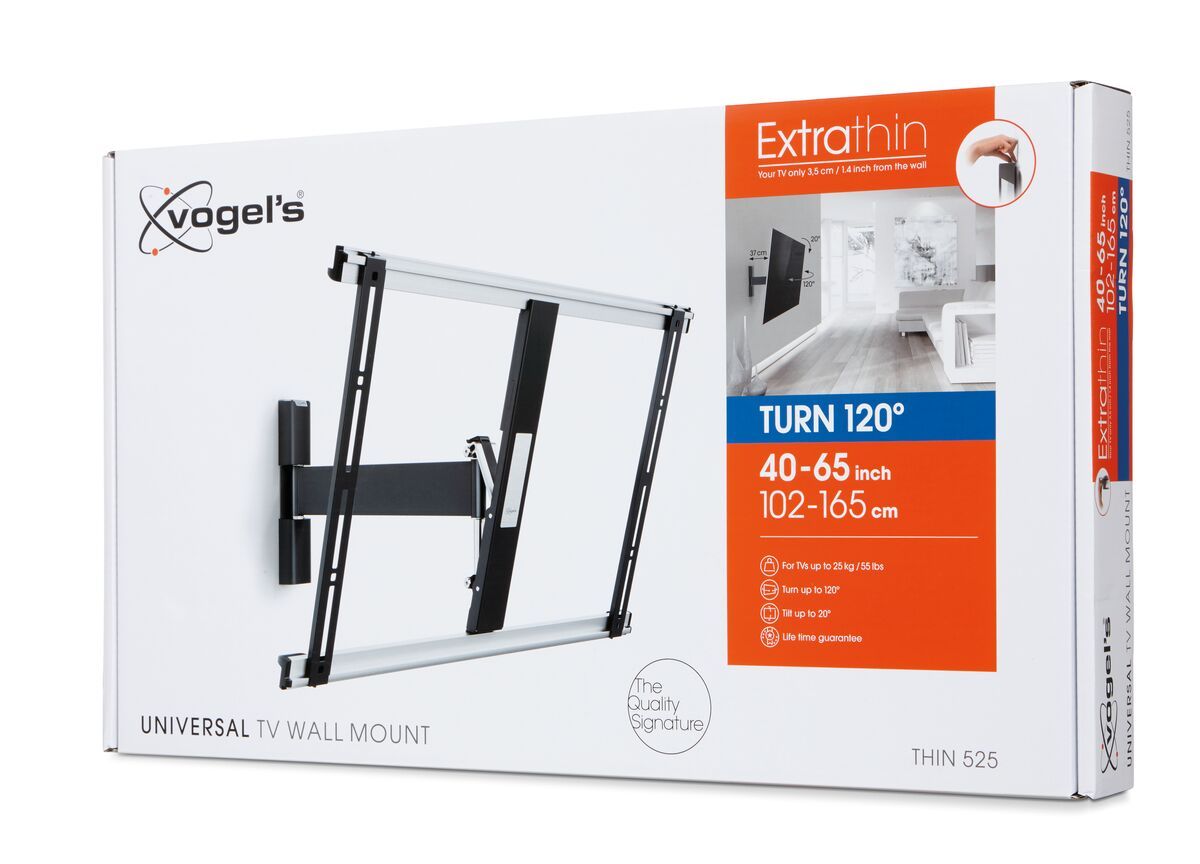 Vogels THIN 525 Full motion stenski TV nosilec, 40" do 65", 120°+20°, 25kg, črn