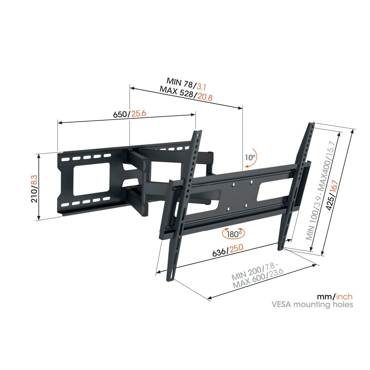 Vogels MA 4040 Full motion stenski TV nosilec, 40" do 77", 35kg, 180°