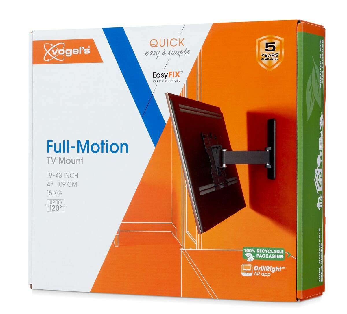 Vogels TVM 1223 Quick Full motion TV nosilec, 120°+15°, 19" do 43", 15kg, črn