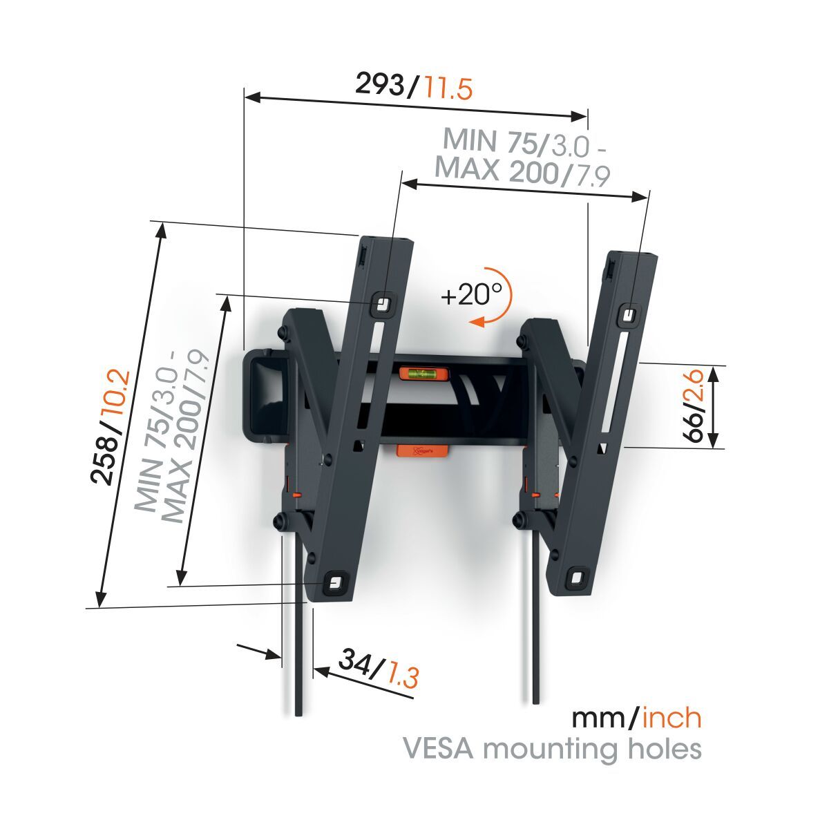 Vogels TVM 3213 Nagibni TV nosilec, 19" do 43", 20°, 15kg, Črn