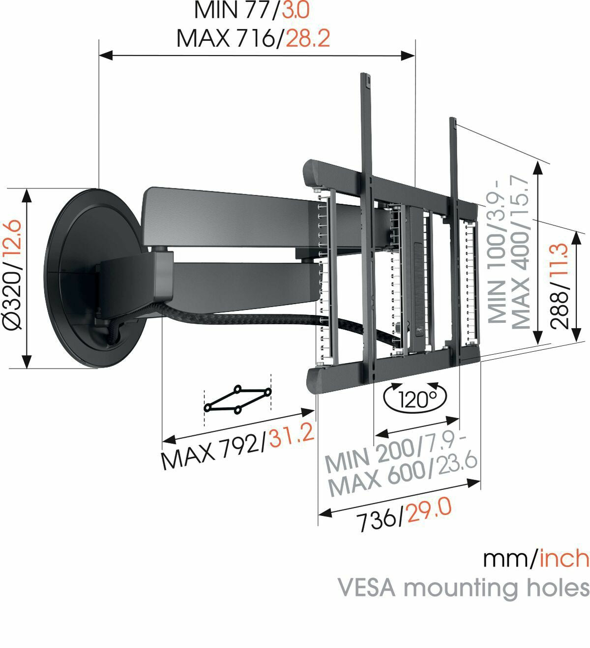 Vogels TVM 7675 Motoriziran Full motion TV nosilec, 40" do 77", 120°, 35kg