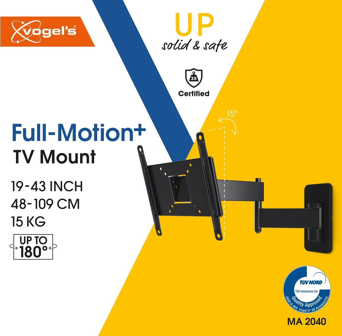 Vogels MA 2040 Full motion stenski TV nosilec 19" do 43", 180°+15°, 15kg