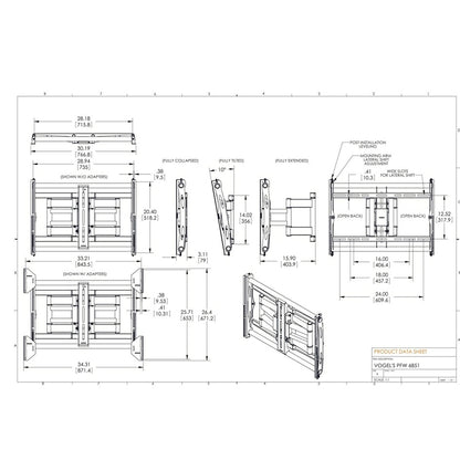 Vogels PFW 6851 Fullmotion nosilec za monitorje, 42" do 85", 90°+10°, 80kg