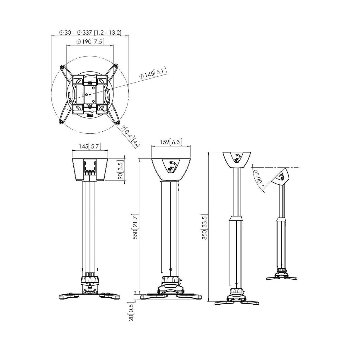 Vogels PPC 1555 Univerzalen stropni nosilec za projektor do 20kg, 360°+15°, srebrne barve