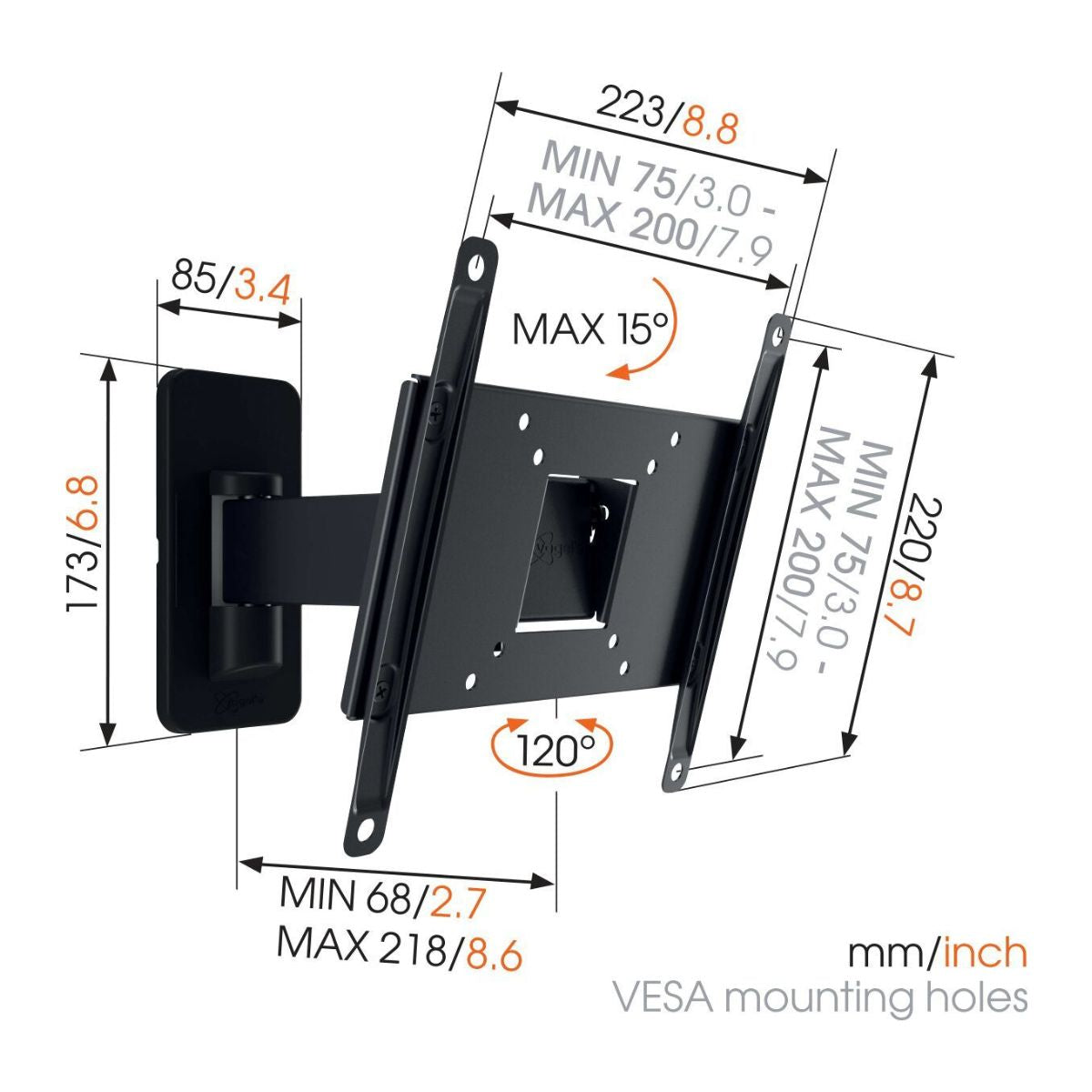 Vogels MA 2030 Full motion stenski TV nosilec 19" do 43", 120°+15°, 15kg