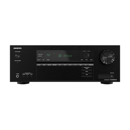 Detajl gumbov in zaslona Onkyo TX-SR3100, poudarek na upravljanju.