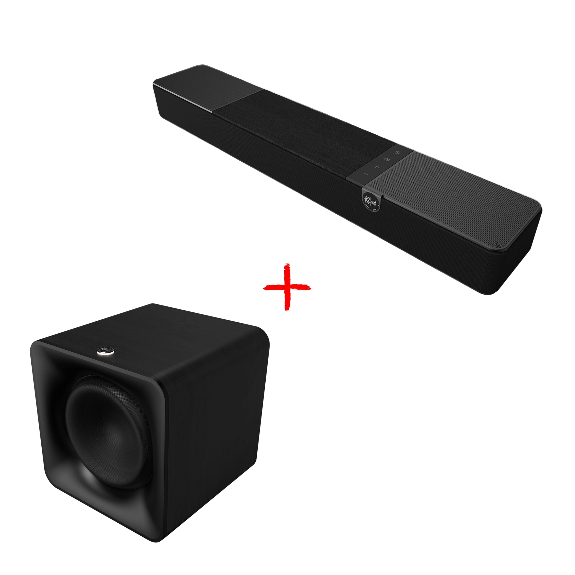 Slika zvočnikov serije Klipsch Flexus: Core Soundbar + Sub 100 10" Sub za hišni kino brez kablov.
