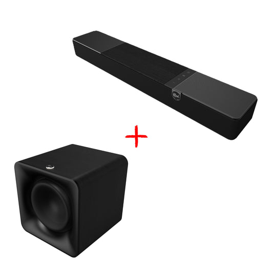 Slika zvočnikov serije Klipsch Flexus: Core Soundbar + Sub 100 10" Sub za hišni kino brez kablov.