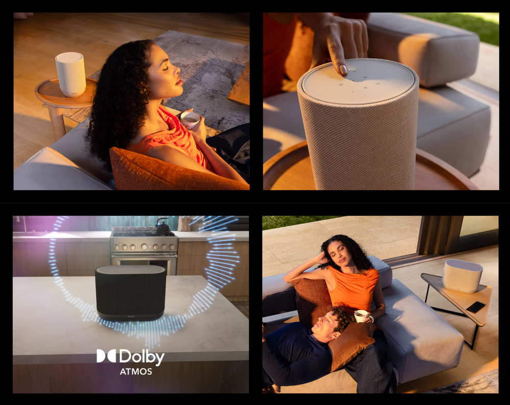 Slika zvočnikov Denon Home, ki ponujajo Dolby Atmos in multiroom povezavo.