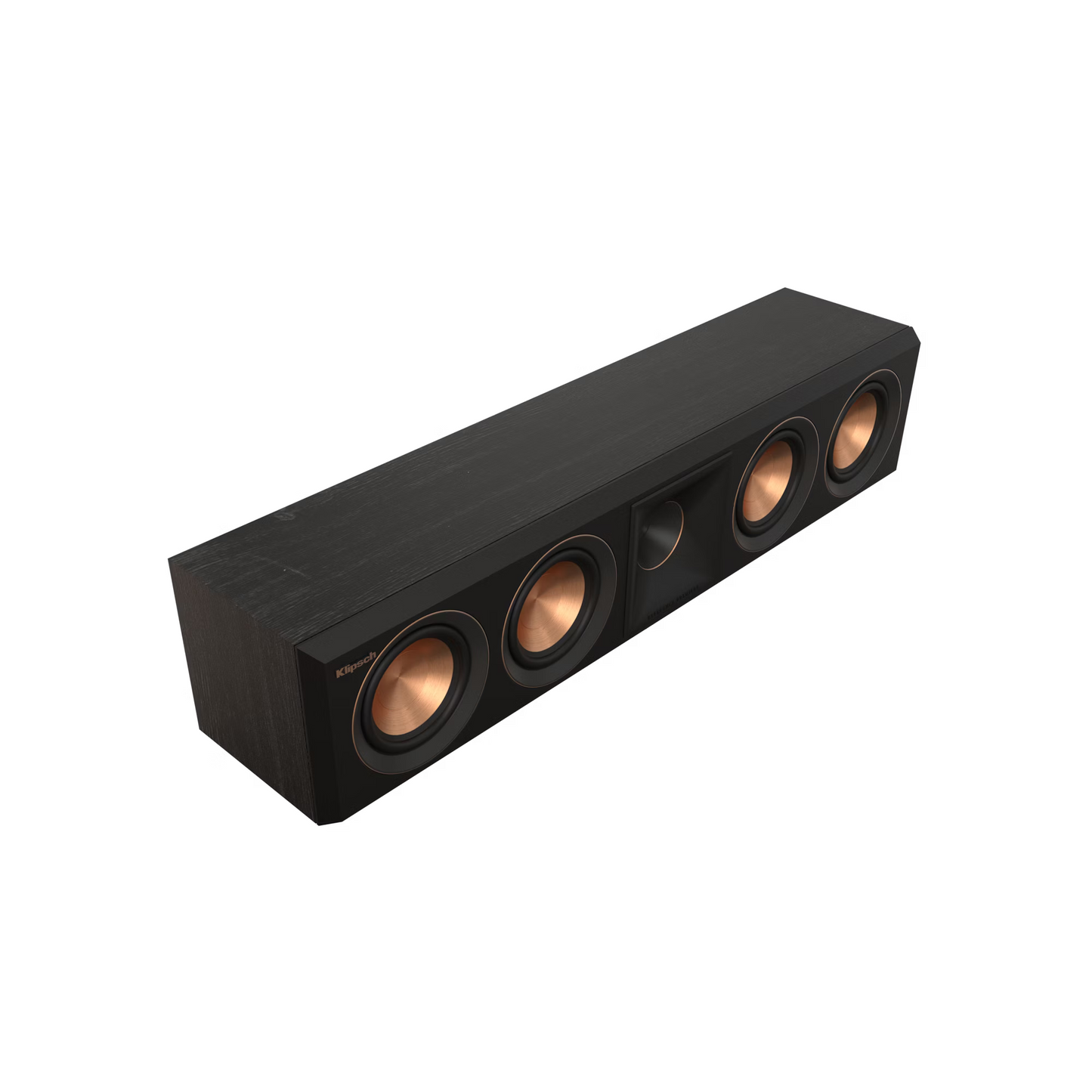 Podrobna slika Klipsch Reference Premiere RP-404C II zvočnika, ki prikazuje njegove štiri 5,25-palčne nizkotonske enote