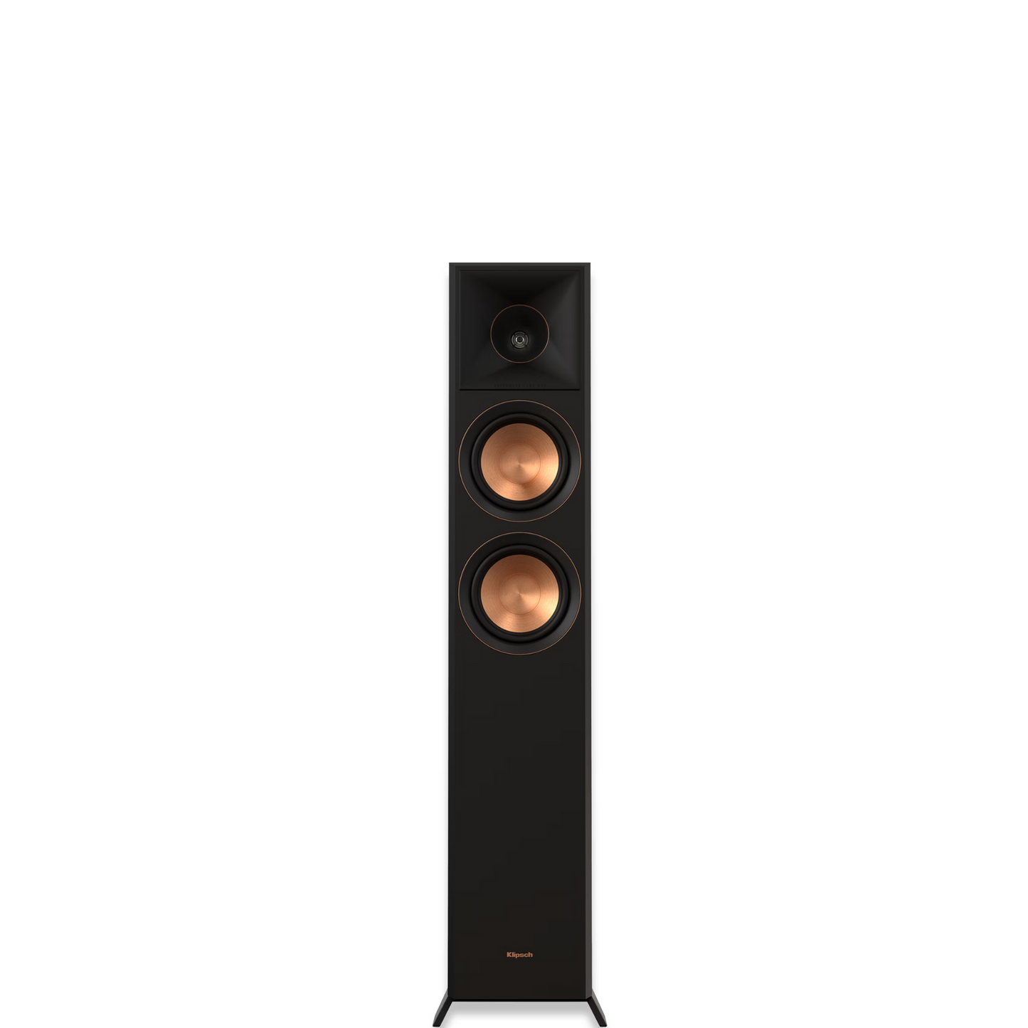 Podrobna slika Klipsch Reference Premiere RP-5000F II zvočnika, ki prikazuje dva 5,25-palčna bakrena keramično-kovinska nizkotonska enota