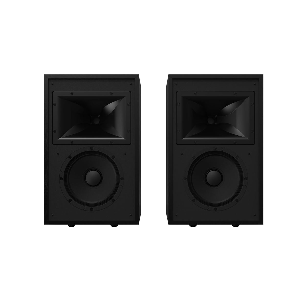 Par Klipsch Rebellion kompaktnih Hi-Fi zvočnikov – črna izvedba, sprednji pogled