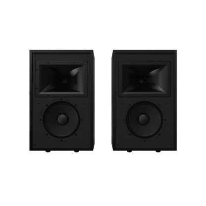 Par Klipsch Rebellion kompaktnih Hi-Fi zvočnikov – črna izvedba, sprednji pogled