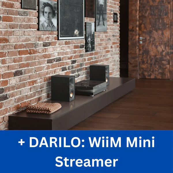 Klipsch R-40PM kompaktna aktivna zvočnika, ki prinašata značilno zvočno moč in jasnost znamke Klipsch v vsak prostor.