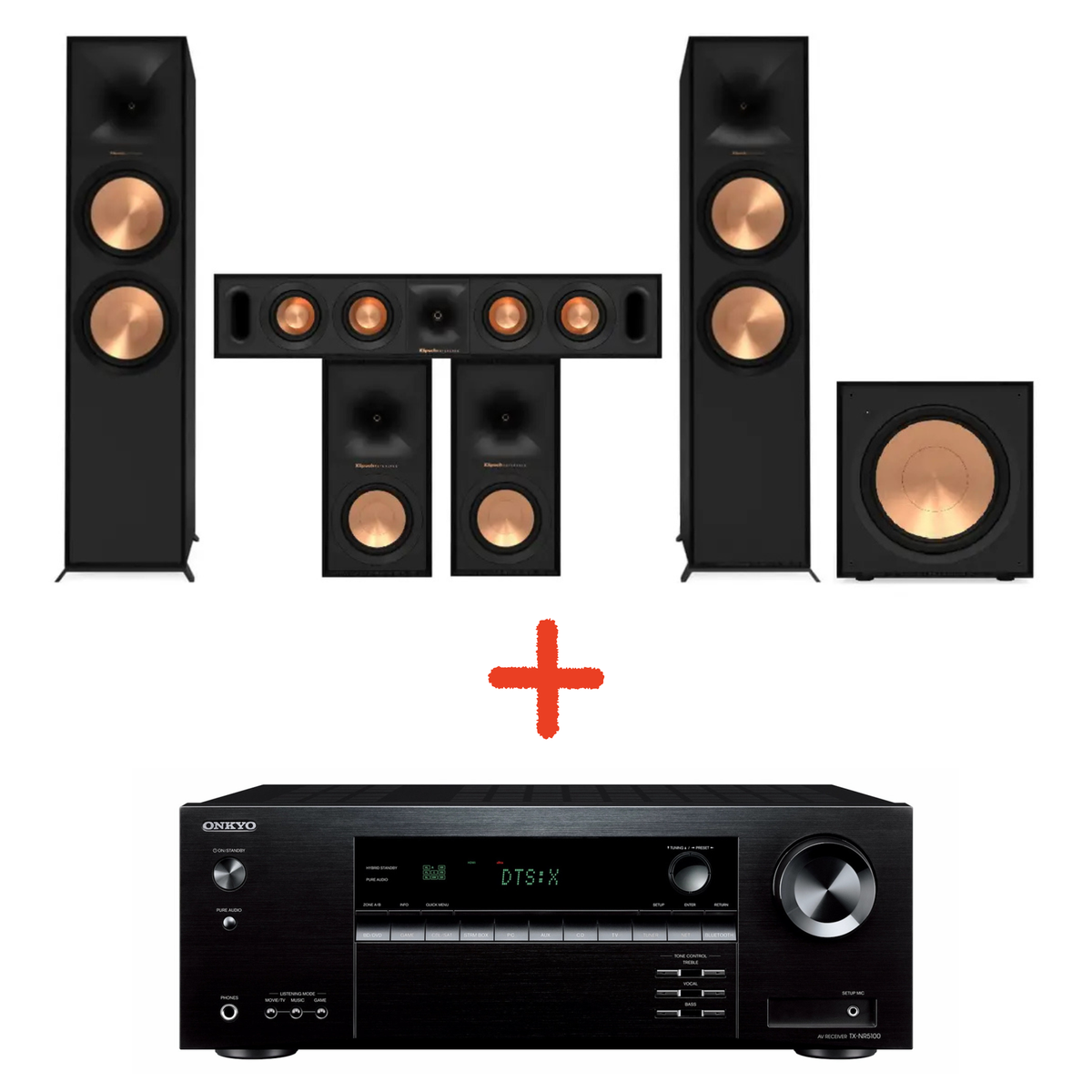Klipsch Reference Floorstanding Base 5.1 – sistem z zvočniki R-600F, R-30C, R-40M, R-121SW in AV-receiverjem Onkyo TX-NR5100
