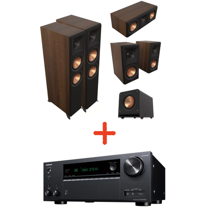 Klipsch Reference Premiere Performance 5.1 Walnut – zvočniški komplet z AV-receiverjem Onkyo TX-NR7100