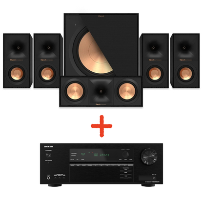 Klipsch Reference Base 5.1 sistem za domači kino z AV-receiverjem Onkyo TX-SR3100 in petimi zvočniki ter nizkotoncem