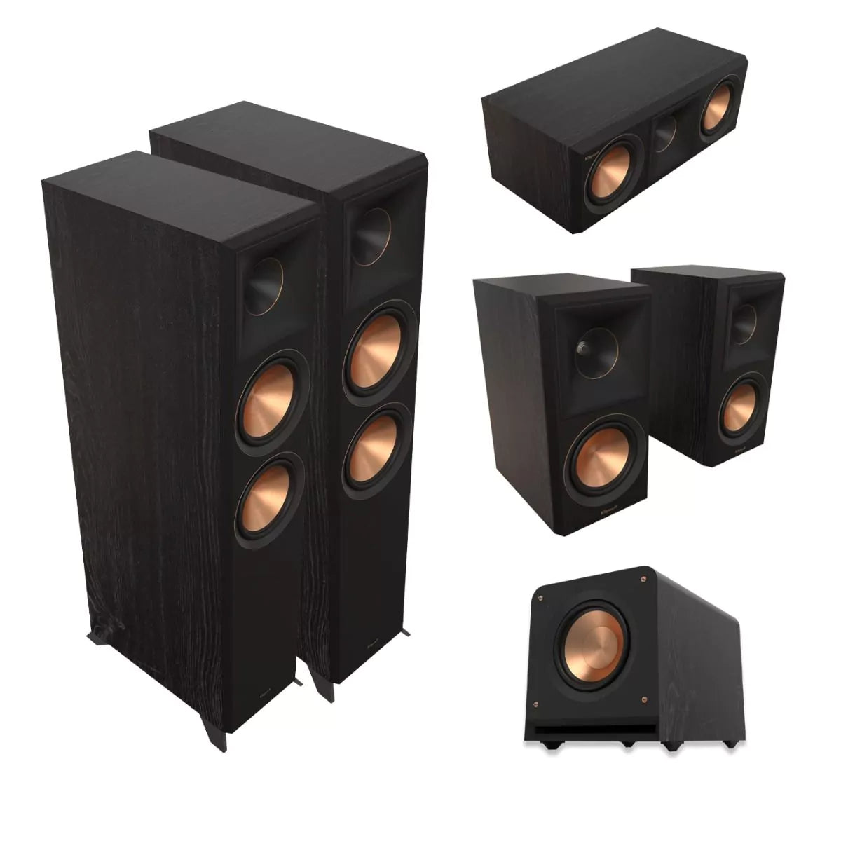 Klipsch Reference Premiere Performance 5.1 – komplet Ebony z zvočniki RP-6000F II, RP-500C II, RP-500M II in nizkotoncem RP-1200SW