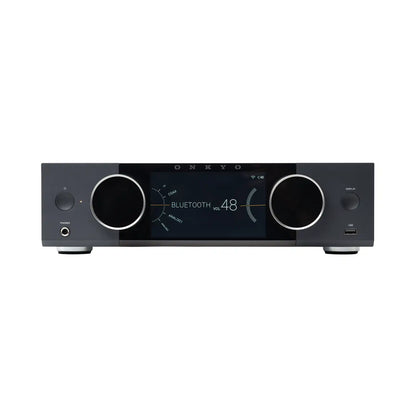 Sprednja plošča Onkyo Muse Y-40 z barvnim 5,46-palčnim LCD zaslonom in kontrolnim gumbom.