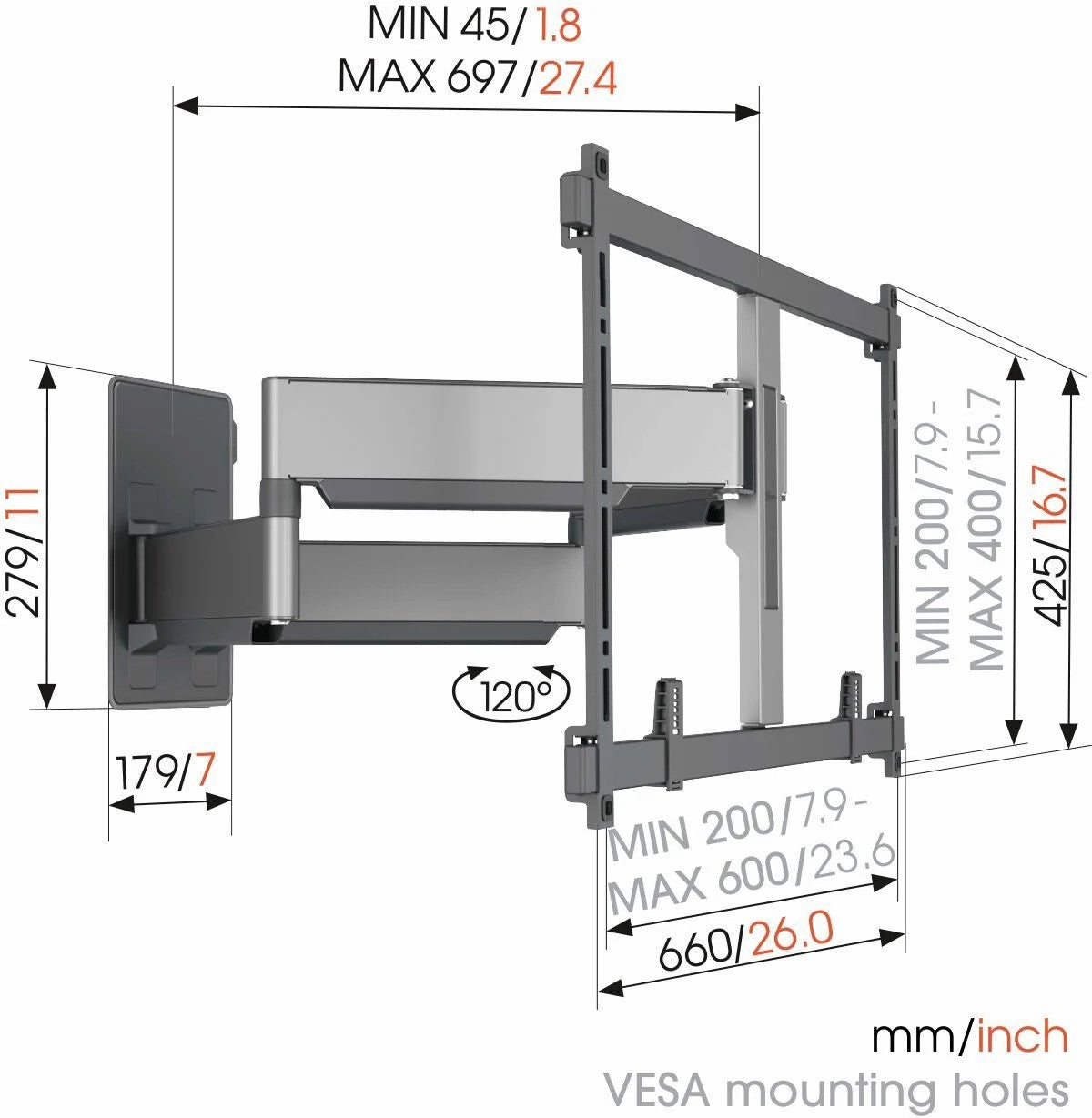 Vogels TVM 5855 ELITE: Vrhunski Full-Motion nosilec za velike TV zaslone (55-100"), ki omogoča popolno prilagodljivost in eleganten videz.