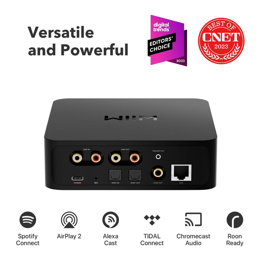 WiiM Pro zadnja stran – Priključki HDMI, optični, koaksialni in RCA za širok spekter povezljivosti.