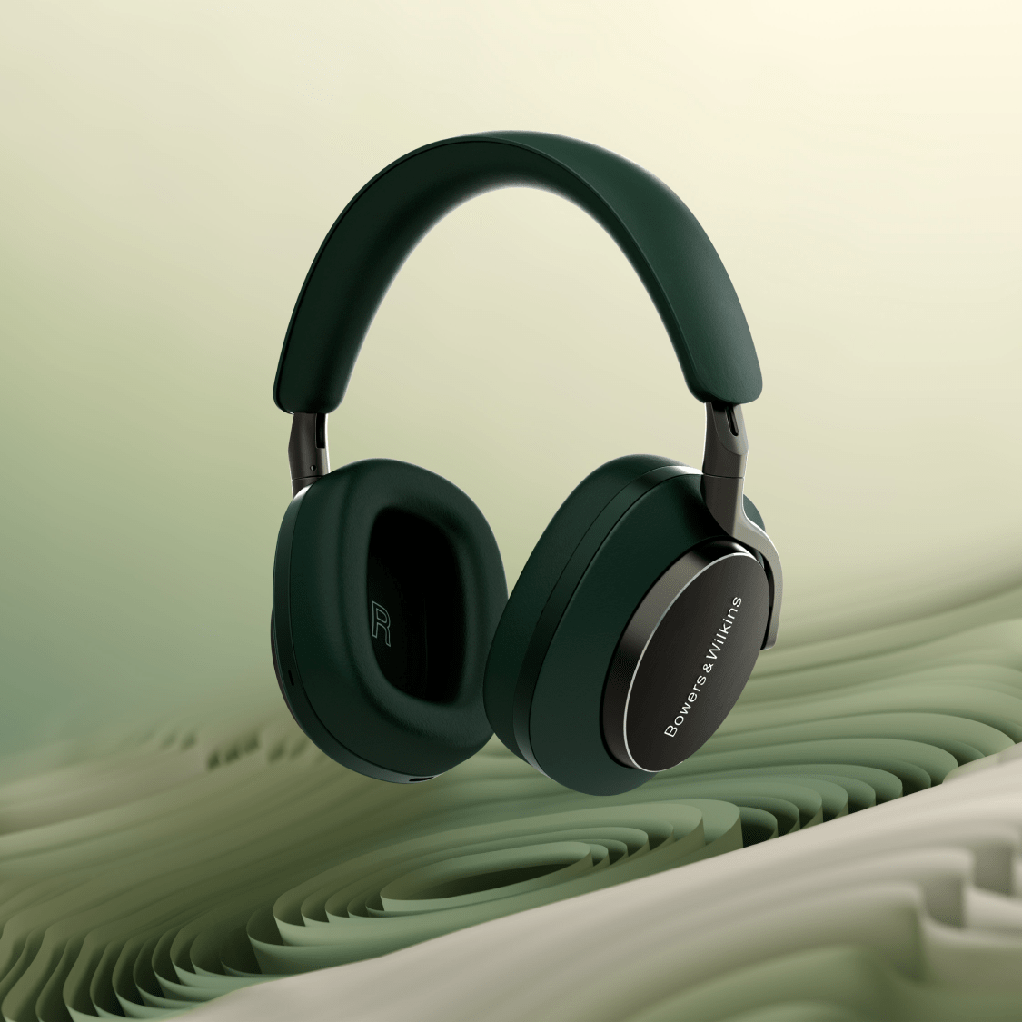 Bowers & Wilkins PX8 Dark Forest: Luksuzne brezžične naglavne slušalke z ANC in globoko zeleno barvo.
