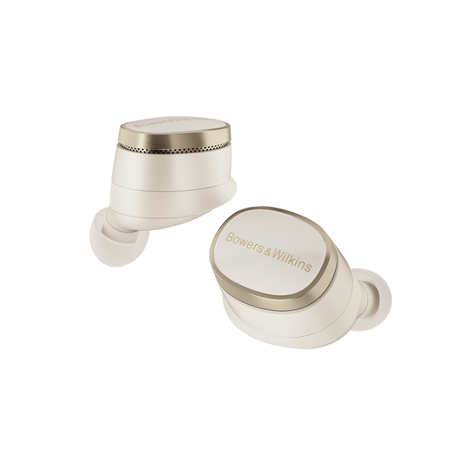 Bowers & Wilkins Pi8 Dove White: Prave brezžične ušesne slušalke z ANC in elegantno bež barvo.