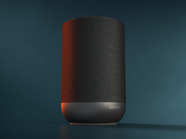 Denon Home 200 brezžični pametni stereo zvočnik v črni barvi z vrhunsko akustično tkanino in podporo za Dolby Atmos Music.