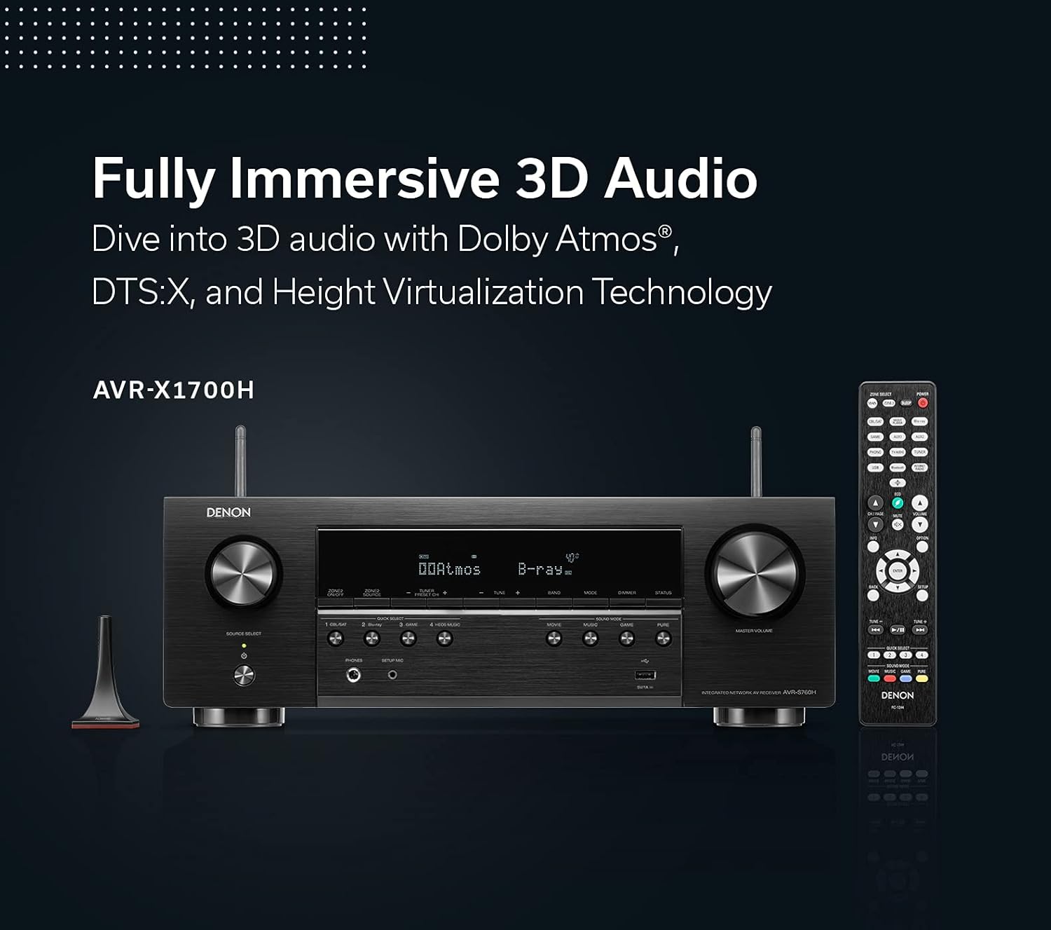Denon AVR-X1700H sprejemnik v elegantni črni barvi, ki se prilega vsakemu domačemu kinu.