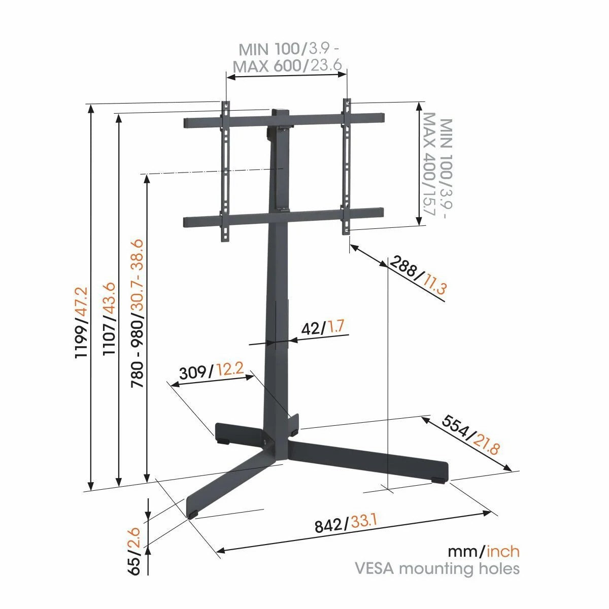 Vogels TVS 3690 Talno stojalo za TV, 40" do 77", 90°, 50kg