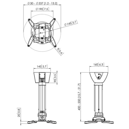 Vogels PPC 1540 Univerzalen stropni nosilec za projektor do 20kg, 360°+15°, bele ali srebrne barve