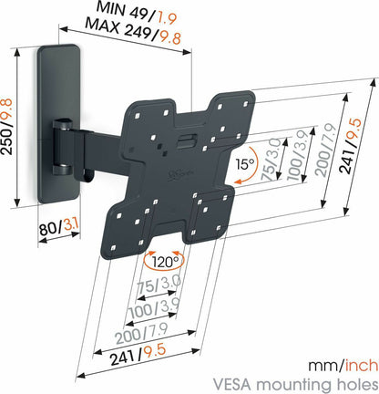 Vogels TVM 1223 Quick Full motion TV nosilec, 120°+15°, 19" do 43", 15kg, črn