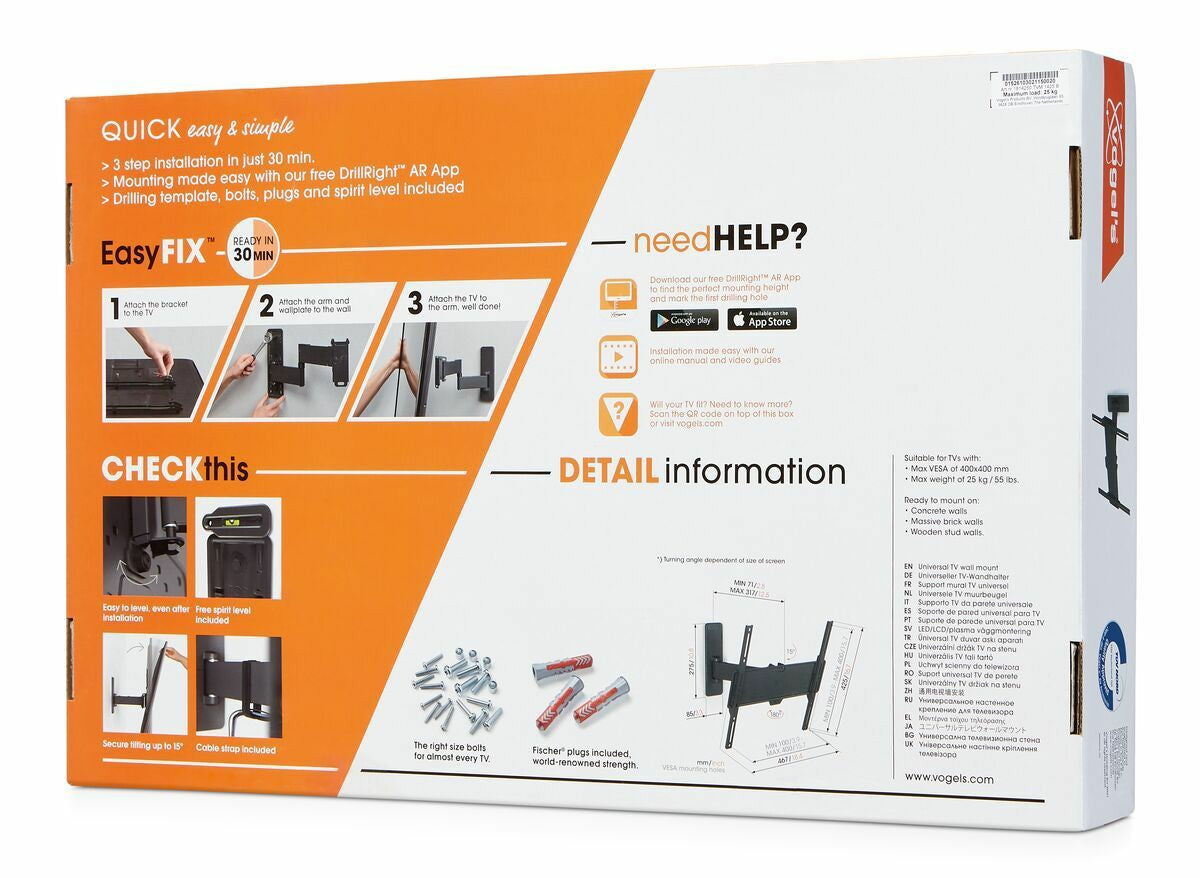 Vogels TVM 1423 Quick Full motion TV stenski nosilec,120°+15°, 32" do 65", 25kg, črn