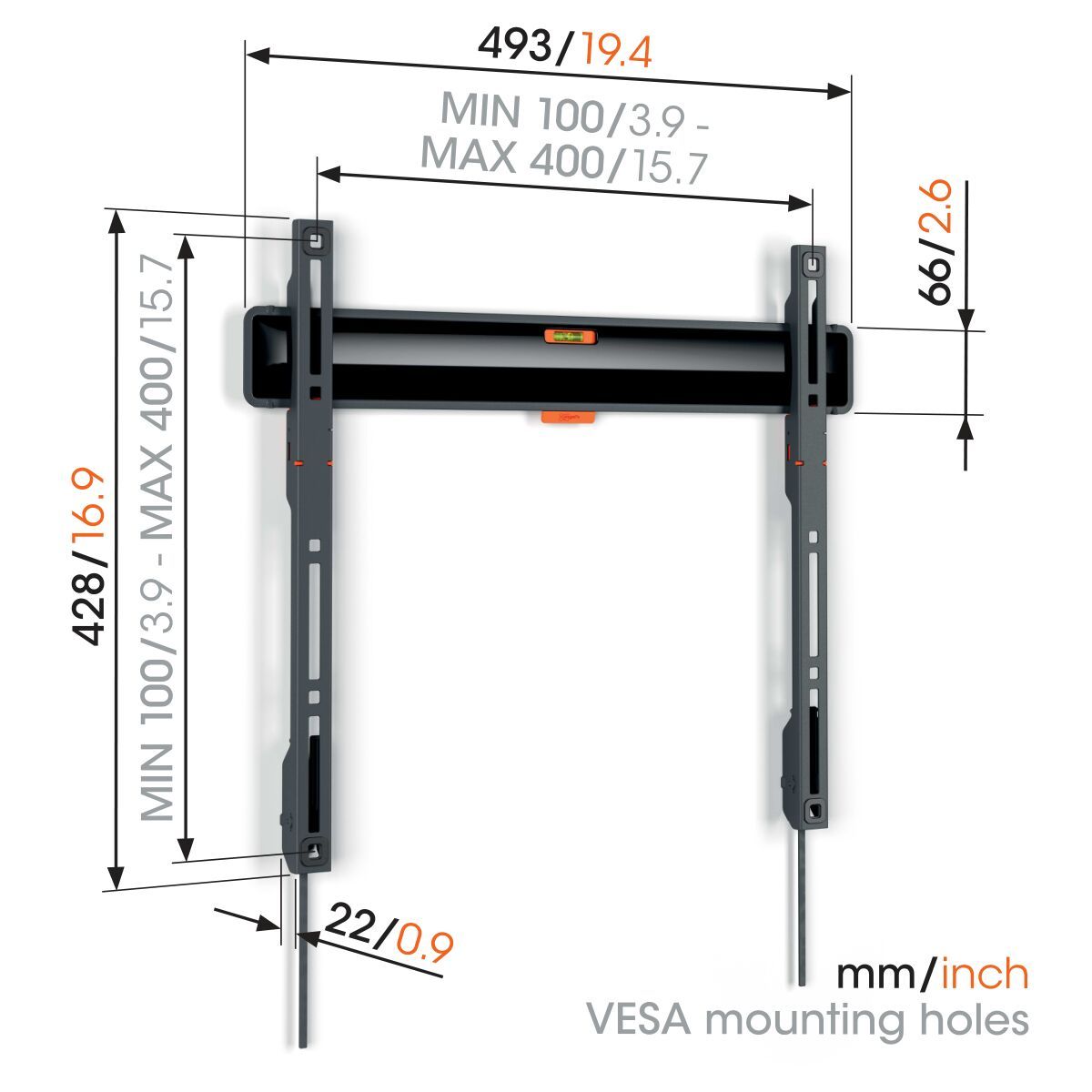 Vogels TVM 3403 Fiksni stenski nosilec za TV, 32" do 77", 50kg, Črn