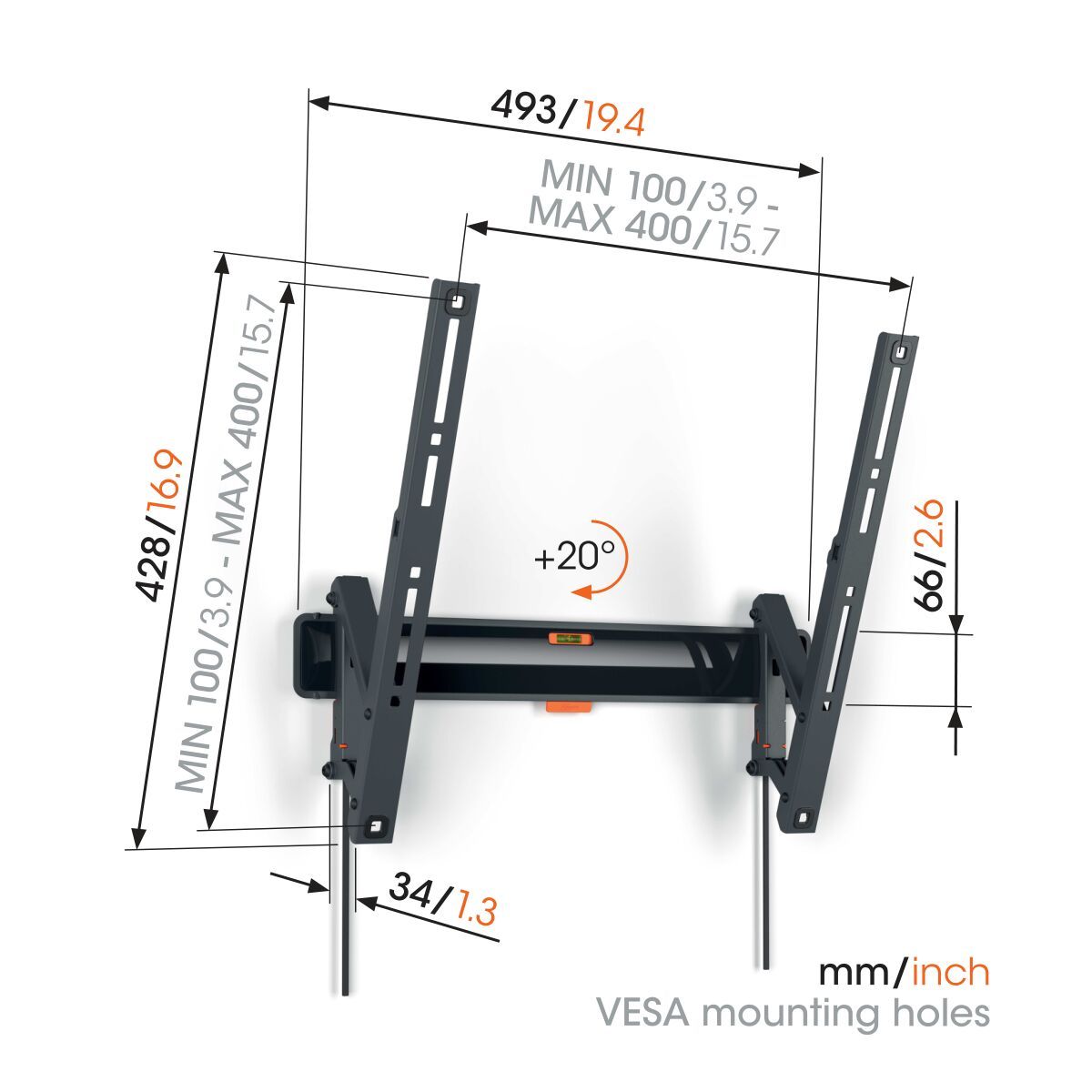 Vogels TVM 3413 Nagibni TV nosilec, 32" do 65", 25kg, Črn