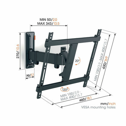 Vogels TVM 3423 Full-Motion nosilec za TV, 32" do 65", 20°+120°, 25kg, Črn