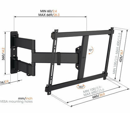 Vogels TVM 3843 Full-Motion+ stenski nosilec za TV, 55" do 100", 10°+180°, 55kg, črn